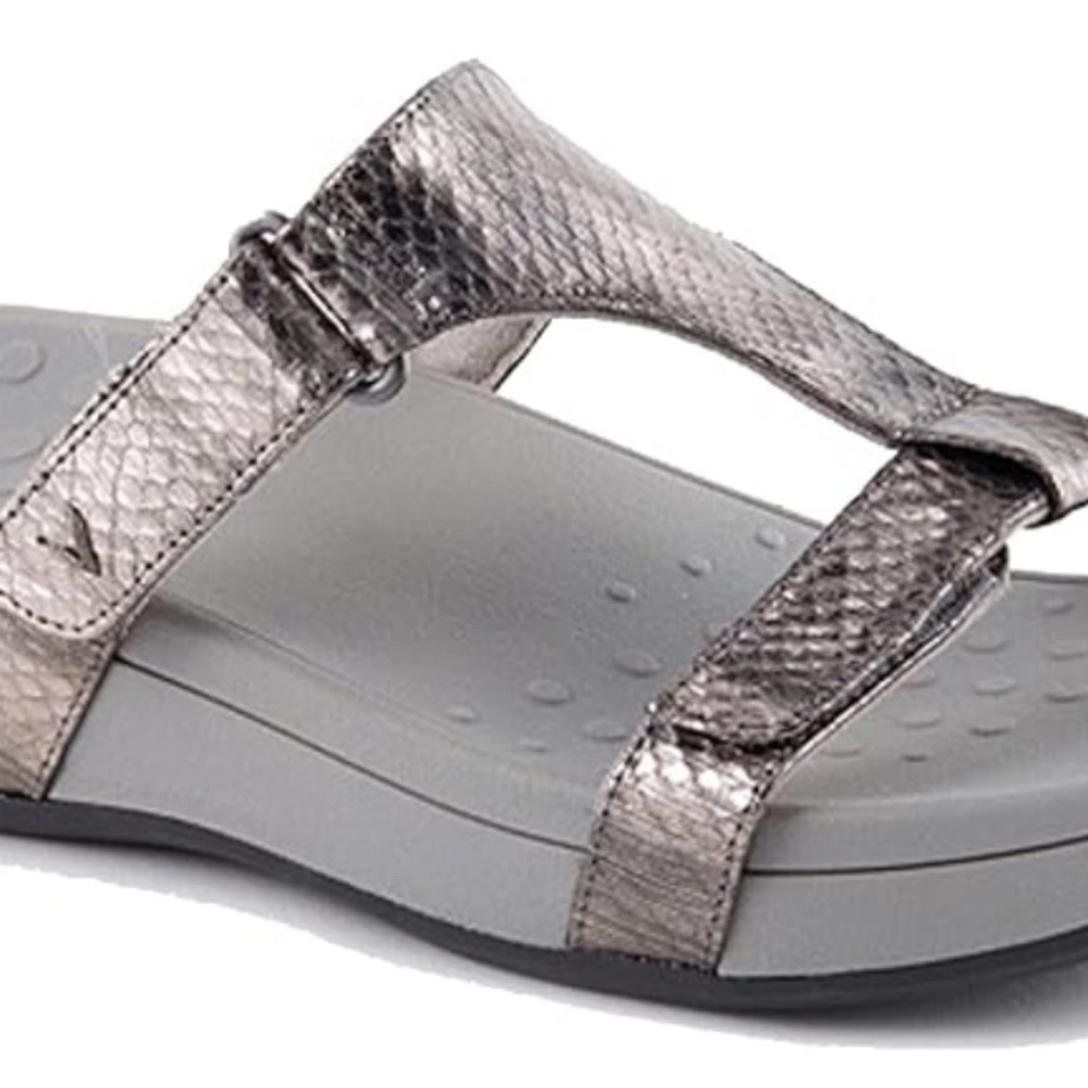 Vionic Ellie Silver Sandals with Adjustable Straps and Cushioned Footbed